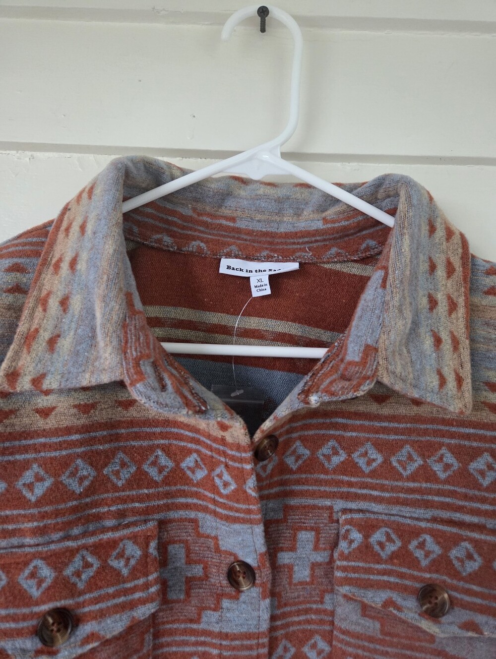 Back In The Saddle  Aztec-Pattern Button-Front Shacket in Rust Size XL - Picture 4 of 9